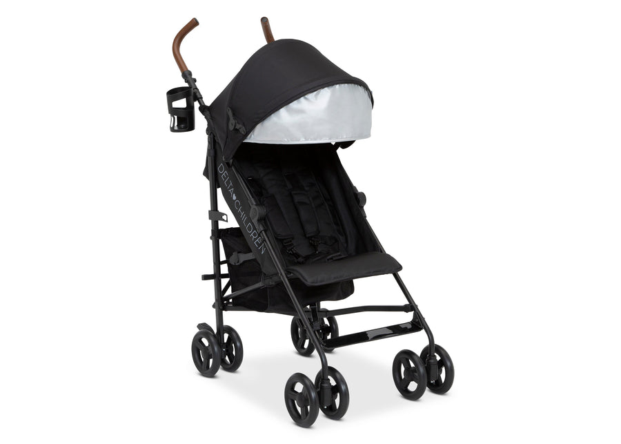 Black stroller with a silver canopy on a white background 7-365 Plus Stroller