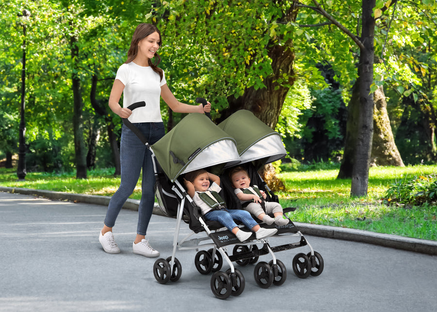 Black with Olive Green (2182) 6-Jeep TurboGlyde Plus Side by Side Double Stroller