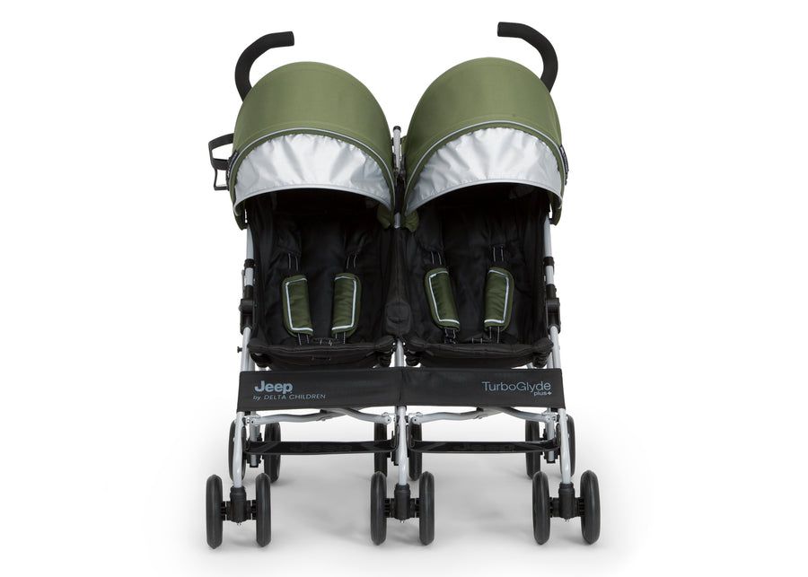 Black with Olive Green (2182) 7-Jeep TurboGlyde Plus Side by Side Double Stroller