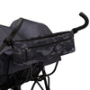 Stroller with a dark blue camouflage bag attached to the handle on a white background 11-babyGap Classic Side-by-Side Double Stroller
