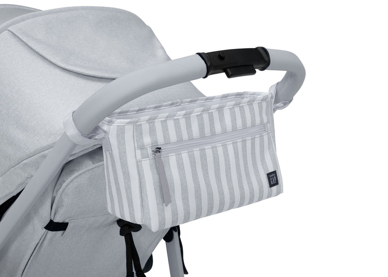 Gray stroller with a striped organizer attached to the handle. 24-babyGap 2-in-1 Carriage Stroller