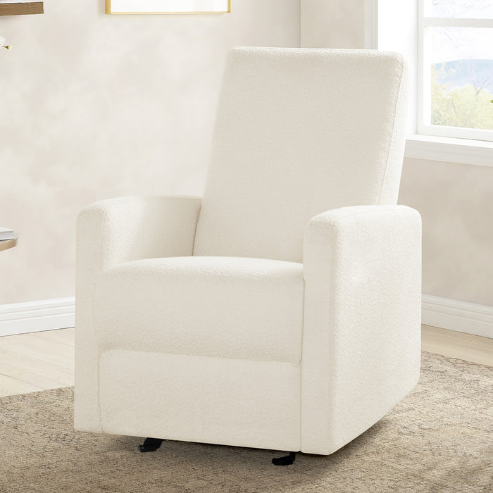 White recliner chair in a room with a window and carpeted floor. 0-Dove Manual Recliner Chair