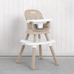 A beige and white Jeep high chair with a matching footrest, set against a white paneled wall and gray carpet. - Light Tan (2517) - Accessories
