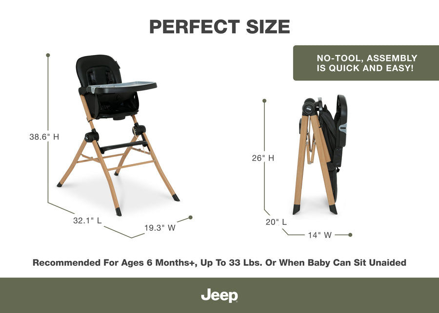 Black (2454) 6-Dune Compact Travel High Chair