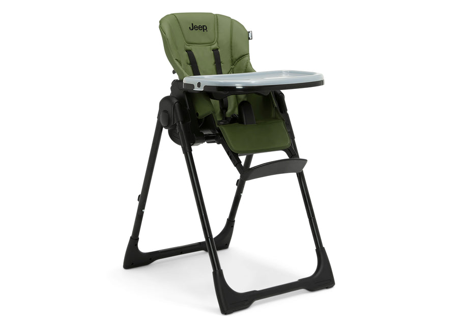 Black with Olive Green (2182) 10-Jeep Classic Black Convertible 2-in-1 High Chair for Babies and Toddlers with Adjustable Height, Recline & Footrest
