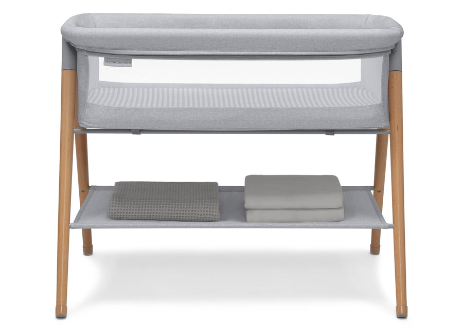 Grey Stripe (2395) 3-Haven by the Bed Bassinet with Natural Beechwood Legs