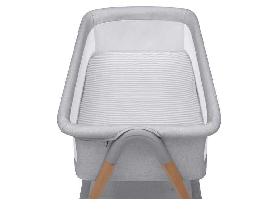 Grey Stripe (2395) 4-Haven by the Bed Bassinet with Natural Beechwood Legs