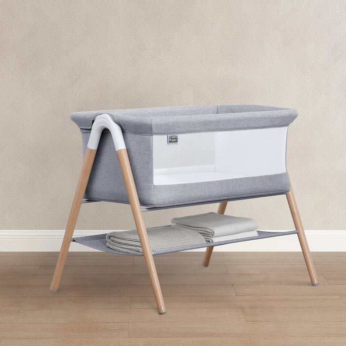 25576 2376 Simmons Koi Beechwood By the Bed Bassinet Grey Dove Lifestyle 101 3-Koi by the Bed Bassinet with Natural Beechwood Legs