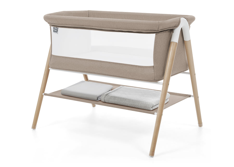 Tan Melange (2470) 21-Koi by the Bed Bassinet with Natural Beechwood Legs