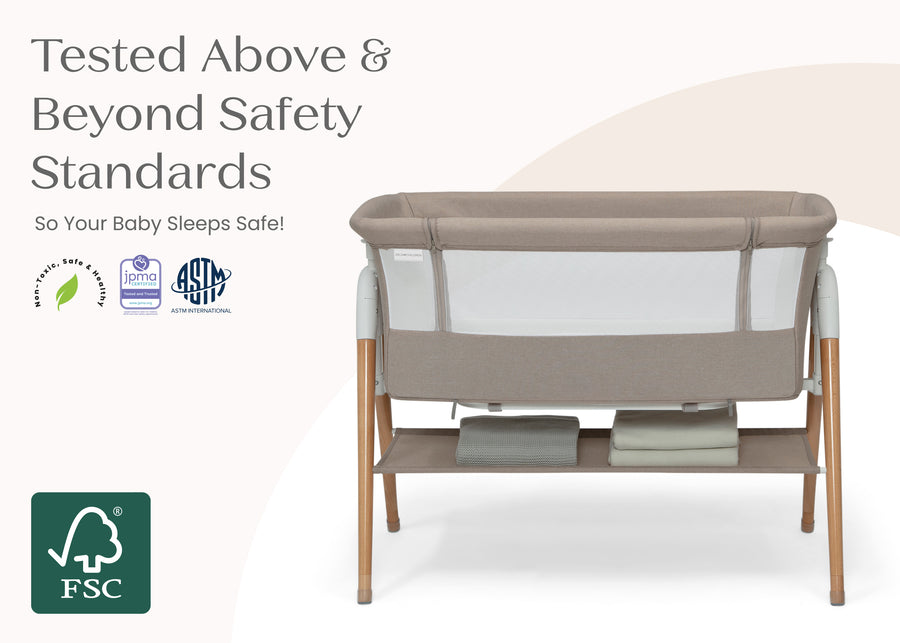 Tan (2470) 4-Bondi Adjustable Height Bedside Beechwood Bassinet