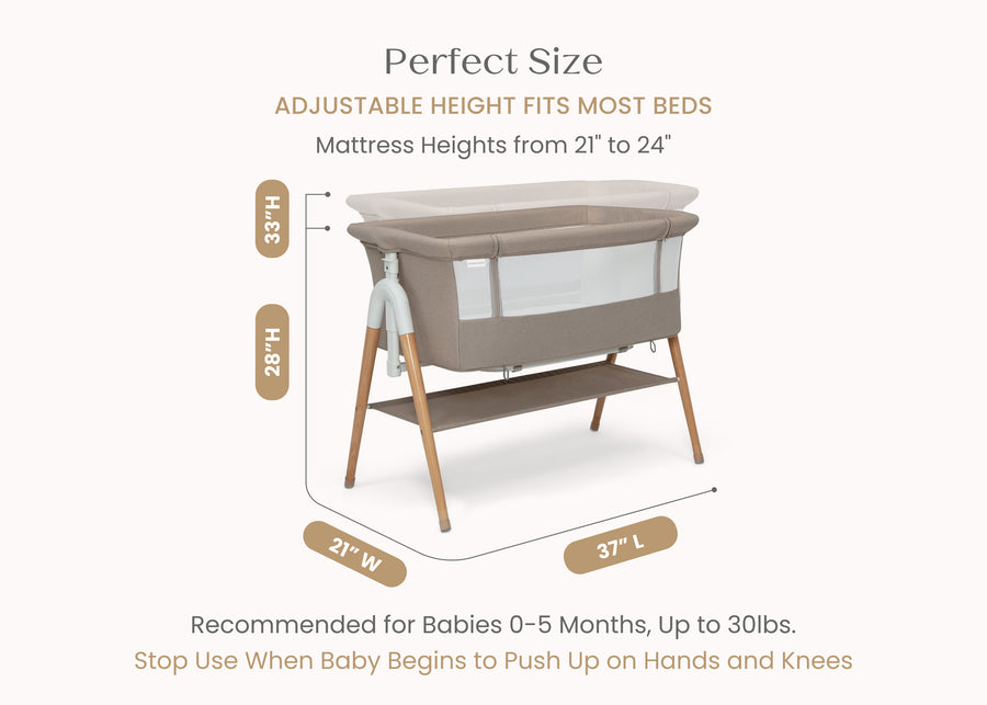 Tan (2470) 8-Bondi Adjustable Height Bedside Beechwood Bassinet
