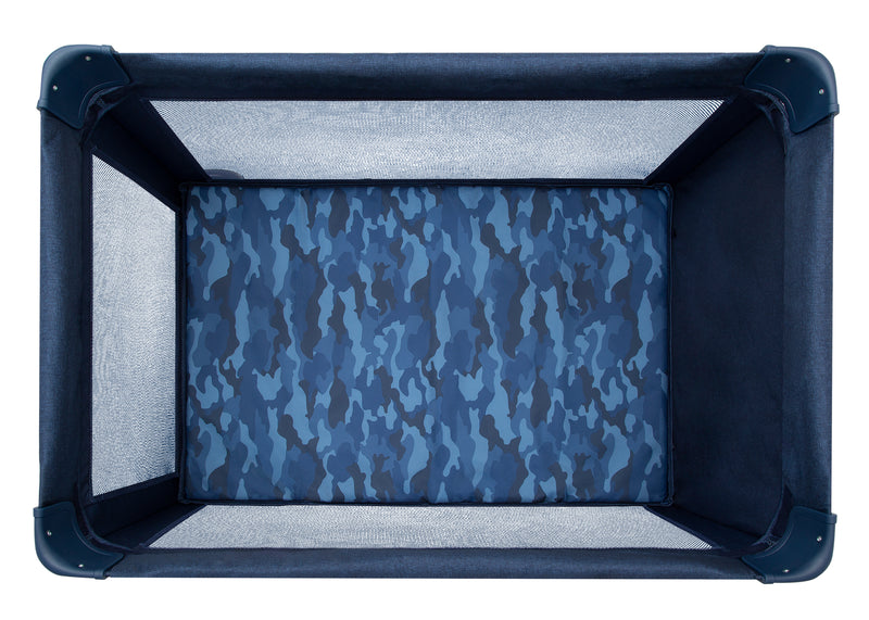 Blue camouflage-patterned pet playpen on a white background 10-babyGap Deluxe Play Yard