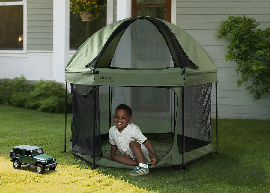 Black with Olive Green (2182) 1-Hexagon Pop Up Play Yard with Removable Canopy
