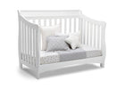 White crib with gray and white bedding on a white background 13-Bentley 'S' Series 4-in-1 Crib