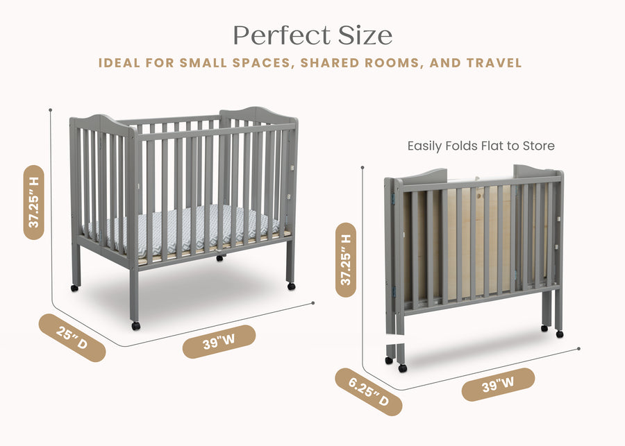 Grey (026) 7-Folding Portable Mini Baby Crib with 1.5-inch Mattress