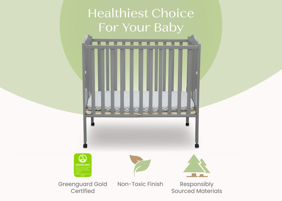 Grey (026) 4-Folding Portable Mini Baby Crib with 1.5-inch Mattress