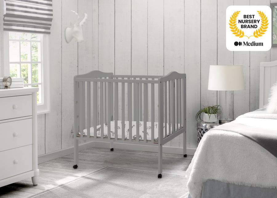 Grey (026) 2-Folding Portable Mini Baby Crib with 1.5-inch Mattress
