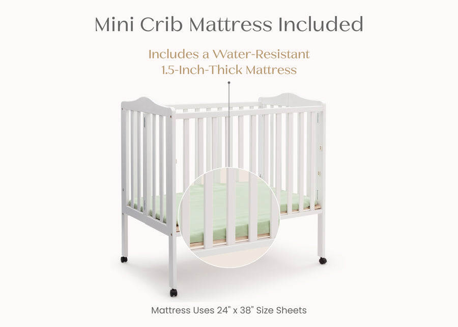 White (100) 20-Folding Portable Mini Baby Crib with 1.5-inch Mattress