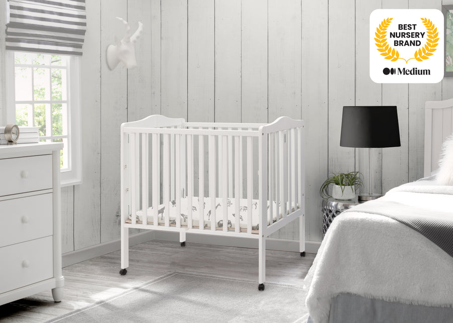 White (100) 16-Folding Portable Mini Baby Crib with 1.5-inch Mattress