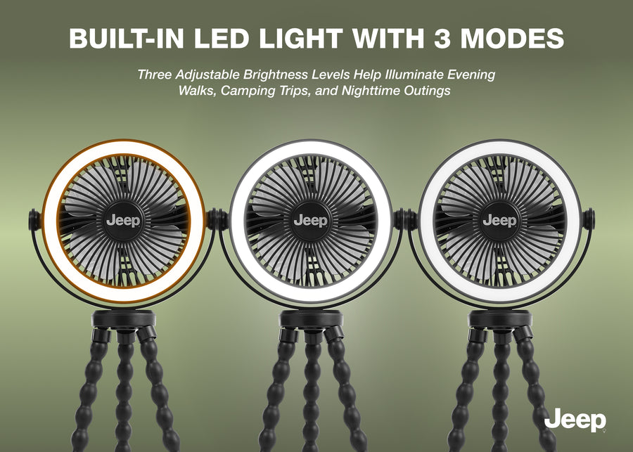Black (001) 4-Portable LED Stroller Fan with Light & Flexible Legs