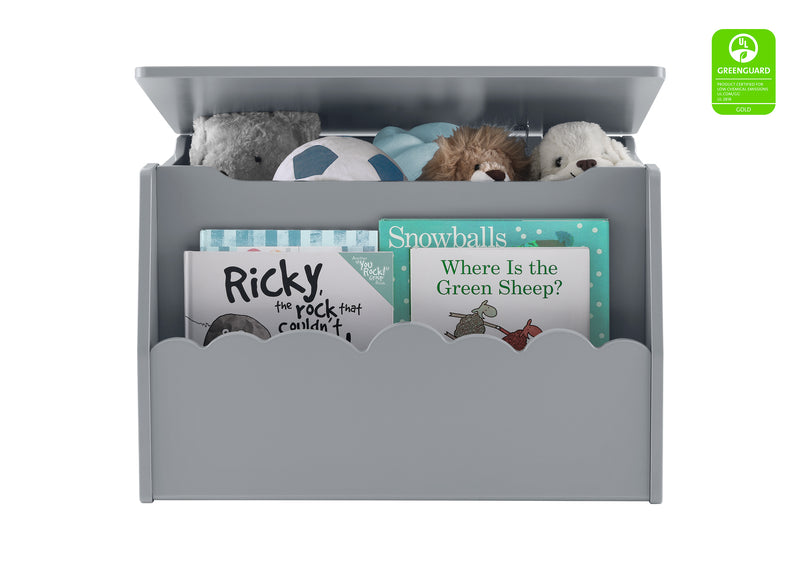 Gray toy storage box with stuffed animals and children's books on a white background 26-Cloud Toy Box