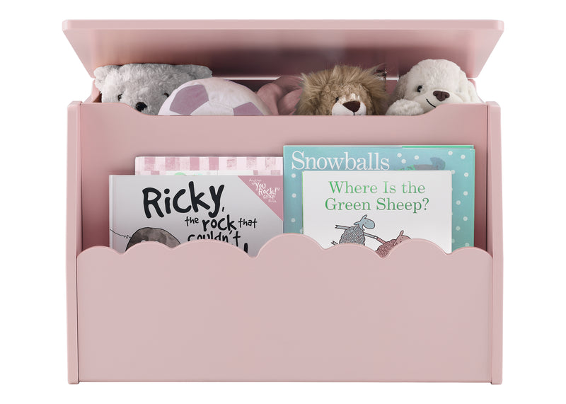 Pink toy box with stuffed animals and children's books on a white background 20-Cloud Toy Box