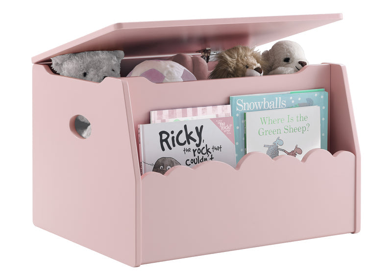 Pink toy box with stuffed animals and books on a white background 21-Cloud Toy Box