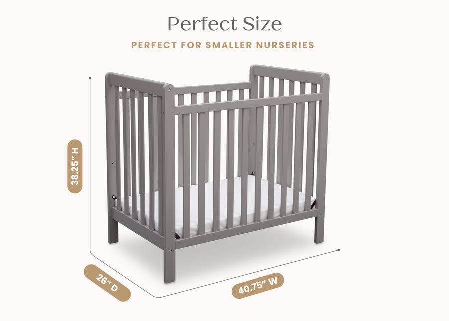 Grey (026) 8-Classic Mini Crib with 2.75-inch Mattress - Convertible to Twin Bed