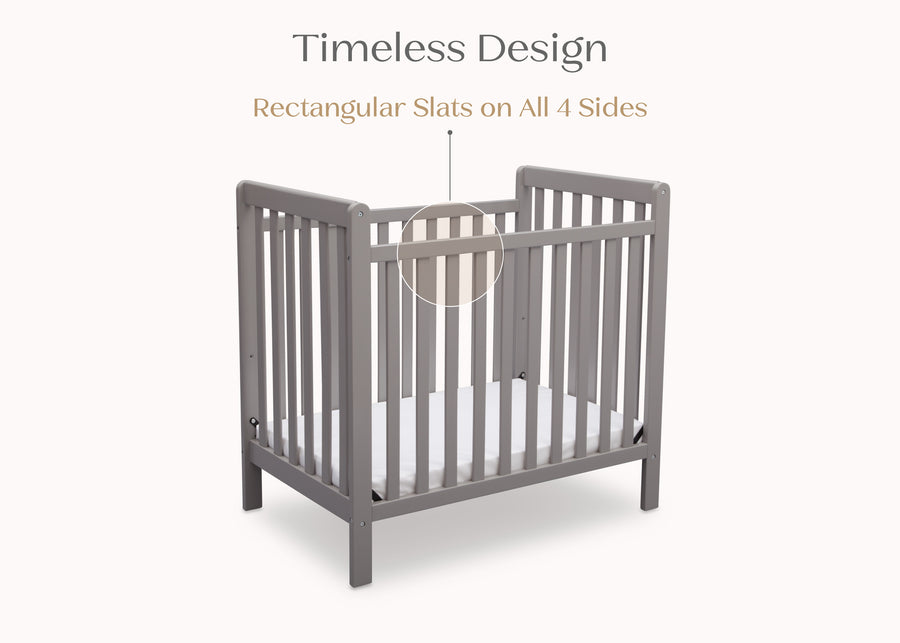 Grey (026) 6-Classic Mini Crib with 2.75-inch Mattress - Convertible to Twin Bed