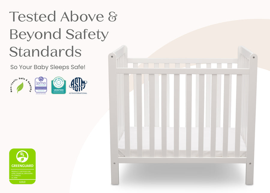 Bianca White (130) 25-Classic Mini Crib with 2.75-inch Mattress - Convertible to Twin Bed