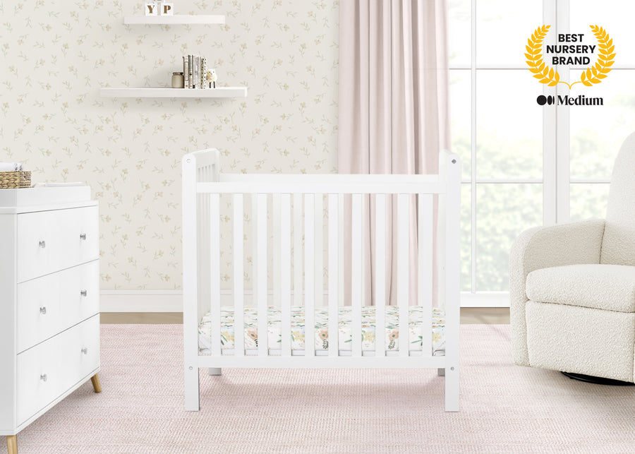 Bianca White (130) 18-Classic Mini Crib with 2.75-inch Mattress - Convertible to Twin Bed