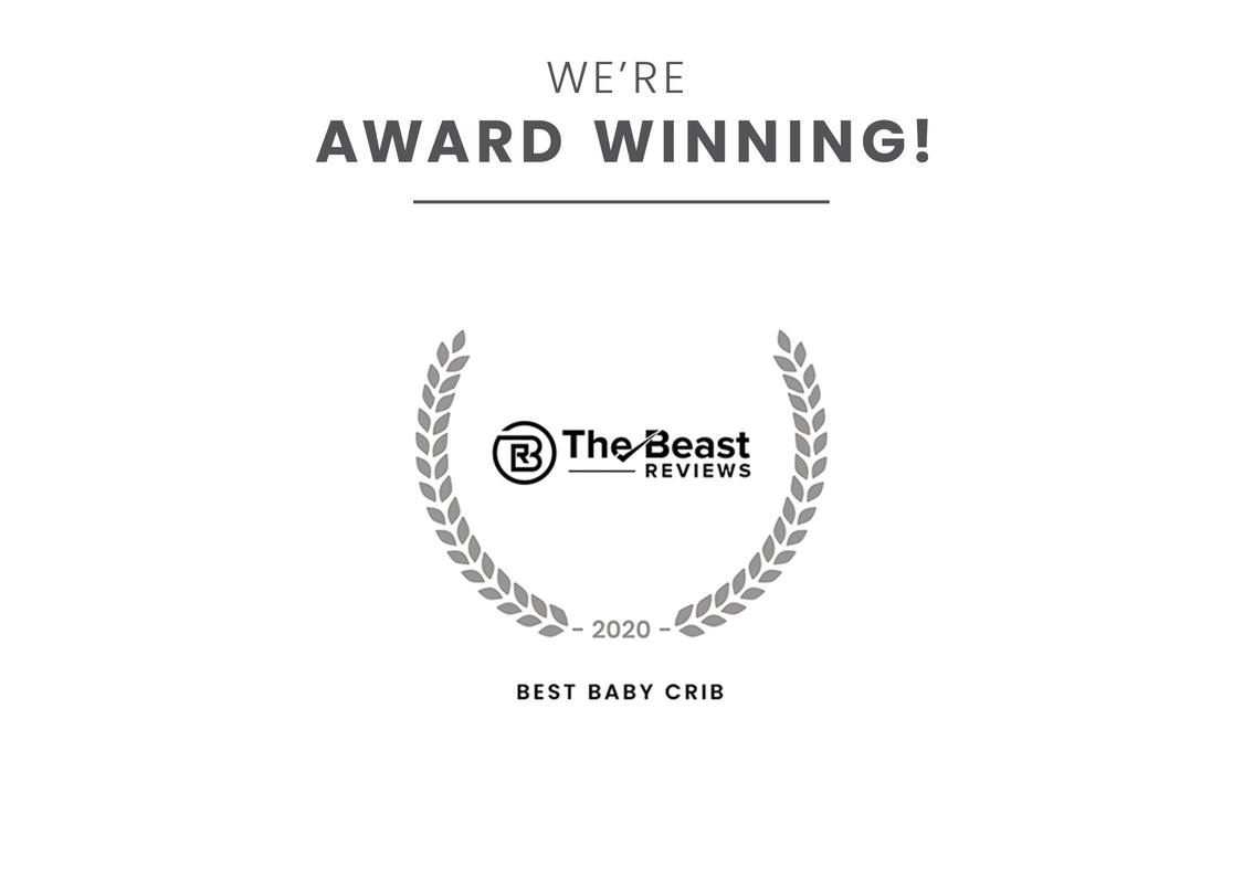 Award-winning badge for 'Best Baby Crib' from The Beast Reviews on a white background