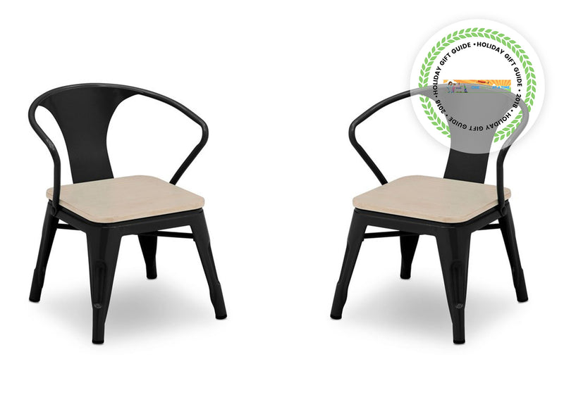 Two black chairs with beige seats on a white background