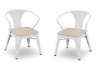 Two white metal chairs with wooden seats on a white background 15-Bistro 2-Piece Chair Set