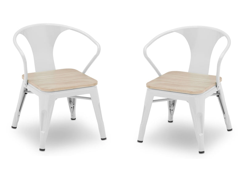 Two white metal chairs with wooden seats on a white background 15-Bistro 2-Piece Chair Set
