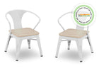 Two white metal chairs with wooden seats on a white background 20-Bistro 2-Piece Chair Set