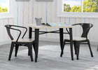 Black metal table and chairs in a room with colorful striped wallpaper. 41-Bistro 2-Piece Chair Set
