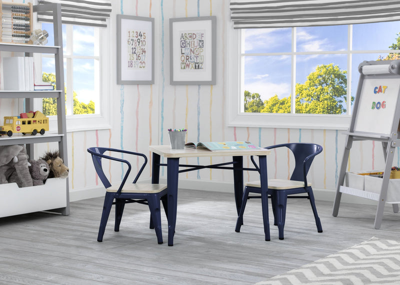 Children's playroom with a table and chairs, shelves, and a window view. 38-Bistro 2-Piece Chair Set