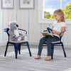 Child reading a book to a stuffed koala toy in a room with colorful striped wallpaper. 36-Bistro 2-Piece Chair Set