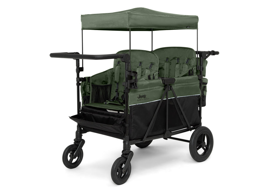 Black and Green (2378) 14-Jeep Wrangler Deluxe 4 Seater Stroller Wagon with Cooler Bag