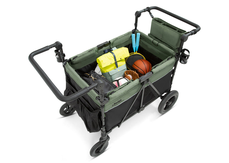 Black and Green (2378) 11-Jeep Wrangler Deluxe 4 Seater Stroller Wagon with Cooler Bag