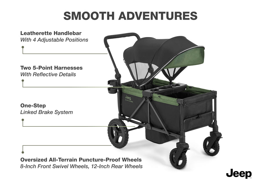 Black/Green (2378) 6-Jeep Evolve JXP All-Terrain 2-Seater Stroller Wagon