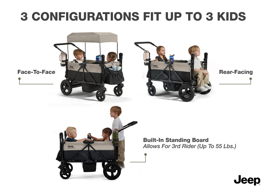 Black and Tan (2473) 2-Jeep Wrangler Mojave All-Terrain 2-Seater+ Stroller Wagon with Built-In Standing Board