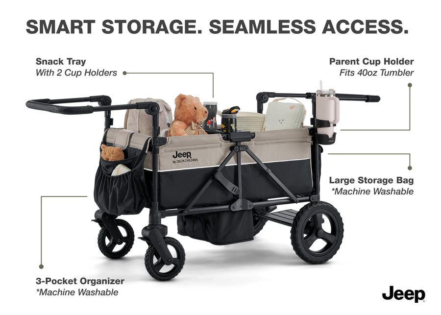 Black and Tan (2473) 5-Jeep Wrangler Mojave All-Terrain 2-Seater+ Stroller Wagon with Built-In Standing Board