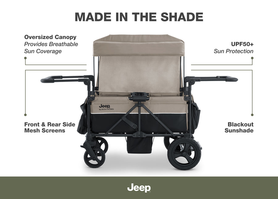 Black and Tan (2473) 9-Jeep Wrangler Mojave All-Terrain 2-Seater+ Stroller Wagon with Built-In Standing Board