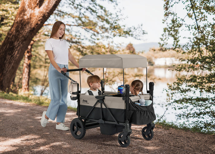 Jeep Wrangler Mojave All-Terrain 2-Seater+ Stroller Wagon with Built-In Standing BoardBlack and Tan (2473)
