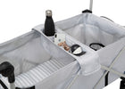 Gray folding cart with storage compartments containing a water bottle, phone, and other items on a white background 12-babyGap Explorer Deluxe Stroller Wagon