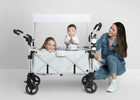 Woman with two children inside a white folding cart on a light gray background 10-babyGap Explorer Deluxe Stroller Wagon