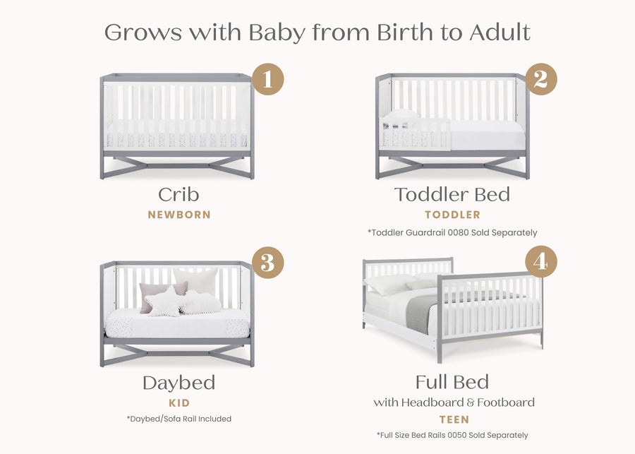 White with Grey (027) 3-Tribeca 4-in-1 Convertible Crib