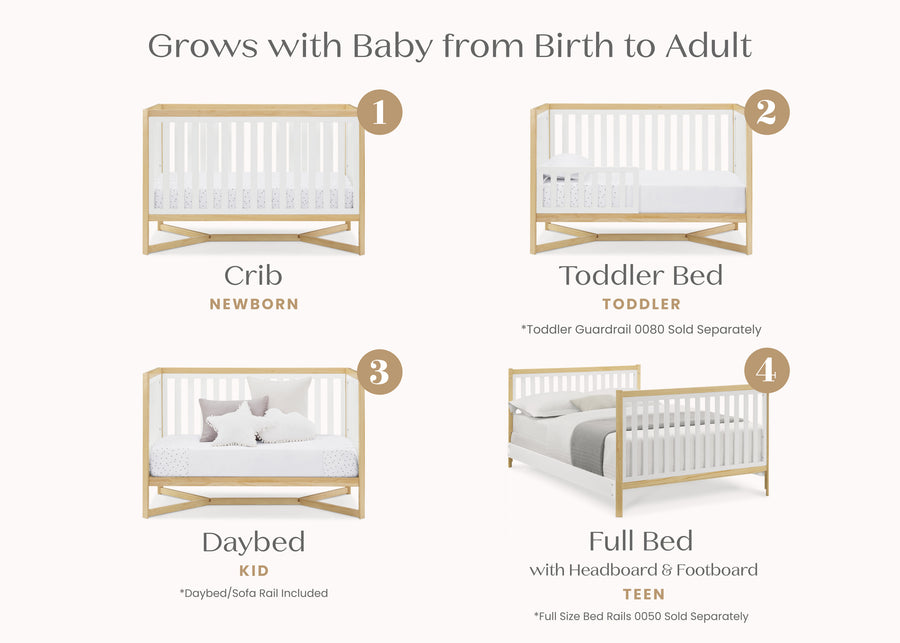 Bianca White with Natural (123) 37-Tribeca 4-in-1 Convertible Crib